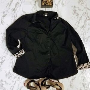 Lane Bryant Leopard Print/Black Button up …
